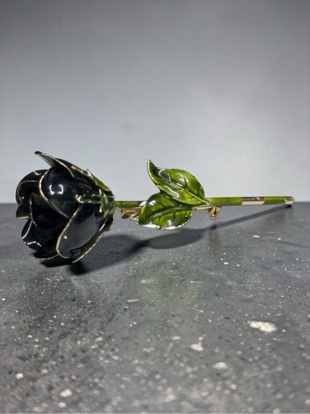 Gold Tone Black Rose Brooch